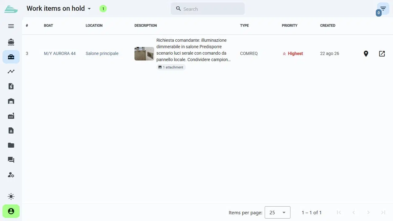 Schermata Sailify: Segnalazioni clienti · On Hold
