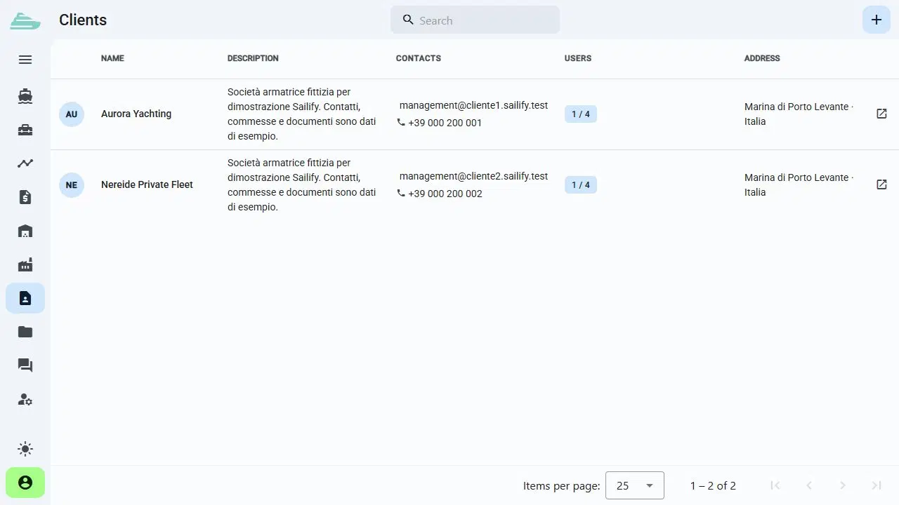 Schermata Sailify: Clienti