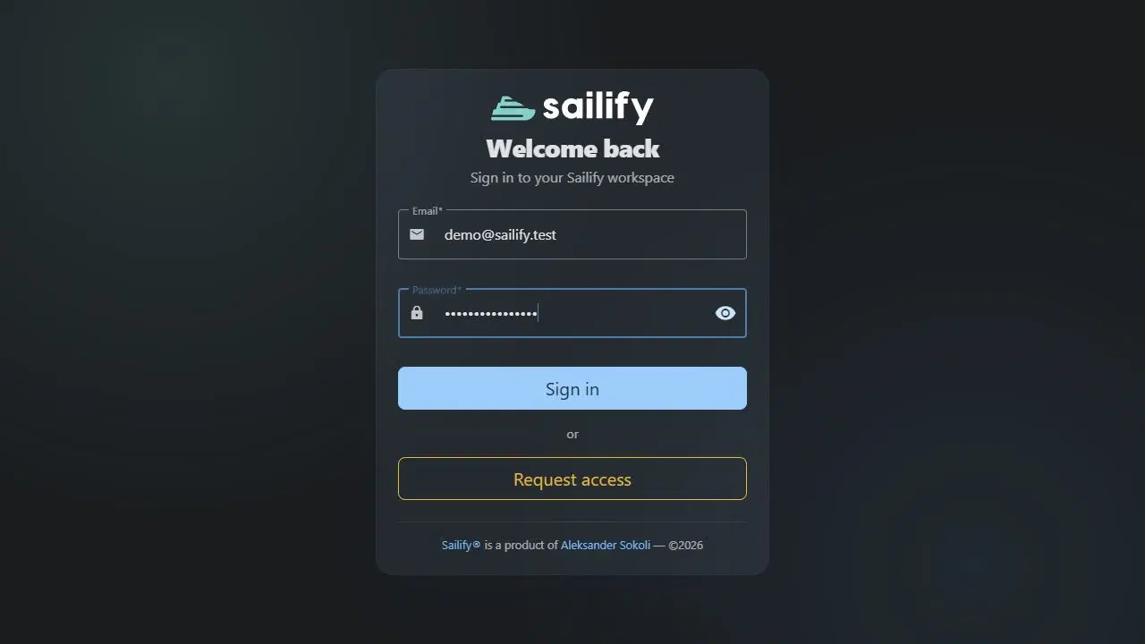 Schermata Sailify: Accesso al SaaS
